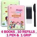 4 in 1 Sank Magic Book | Reusable Magic Practice Copy Book | 4 books + 1 Pen + 10 Refills +1 Grip