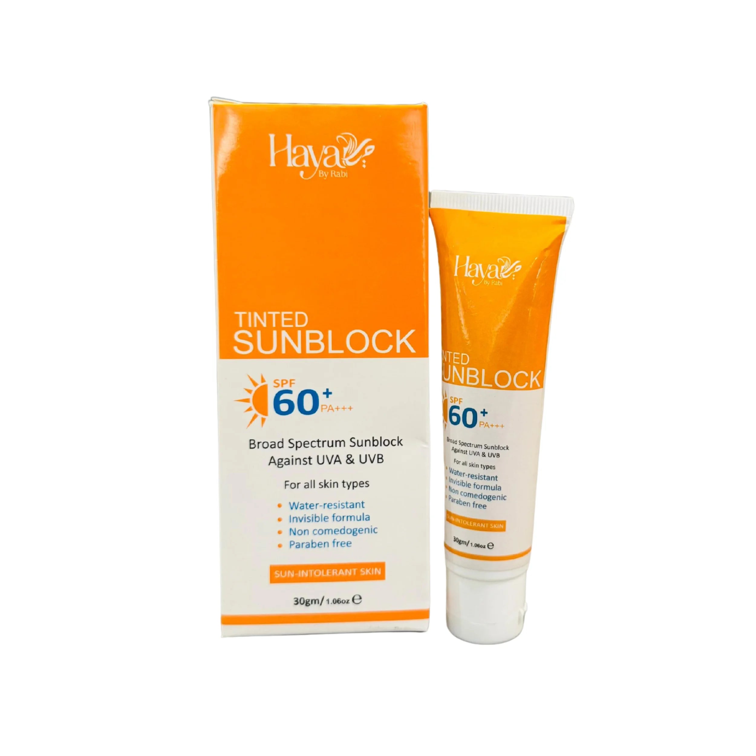 Haya Tinted Sunblock SPF 60+ | Natural Tint | Broad Spectrum UV Protection | Lightweight & Non-Greasy
