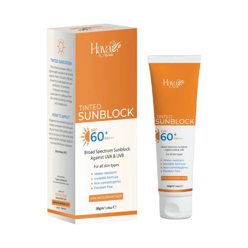 Haya Tinted Sunblock SPF 60+ | Natural Tint | Broad Spectrum UV Protection | Lightweight & Non-Greasy