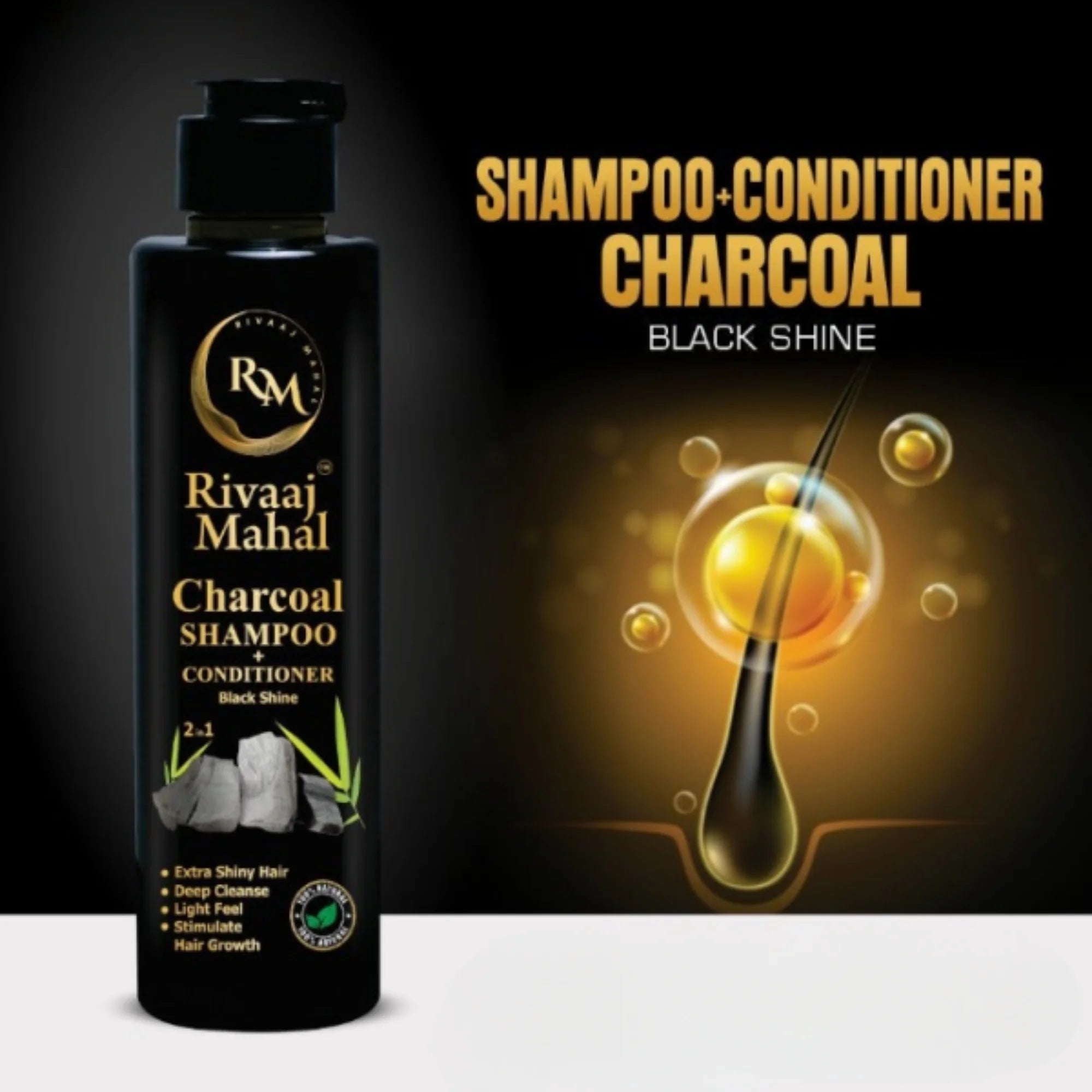 Rivaaj Mahal Charcoal Shampoo + Conditioner 2-in-1 | Black Shine Formula