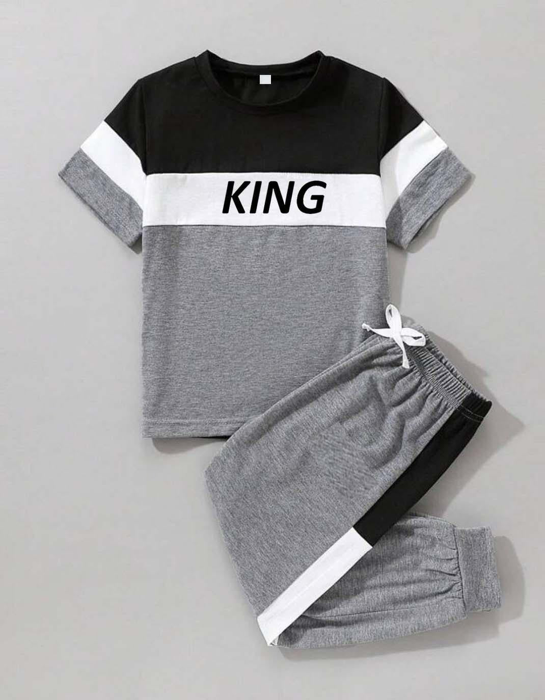 Kids' Fleece Tracksuit Set Plain Black Style