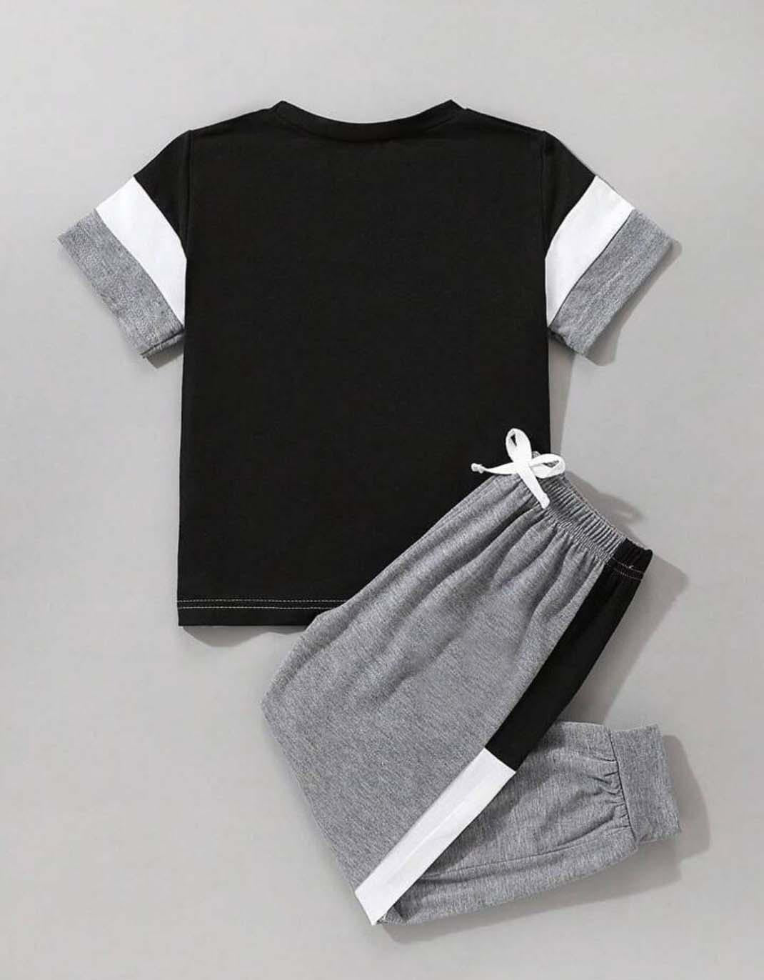 Kids' Fleece Tracksuit Set Plain Black Style