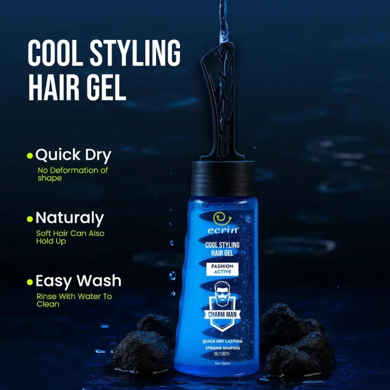 ECRIN Cool Styling Hair Gel 280ml with Active Collagen Strong Hold & Cool Fresh Effect