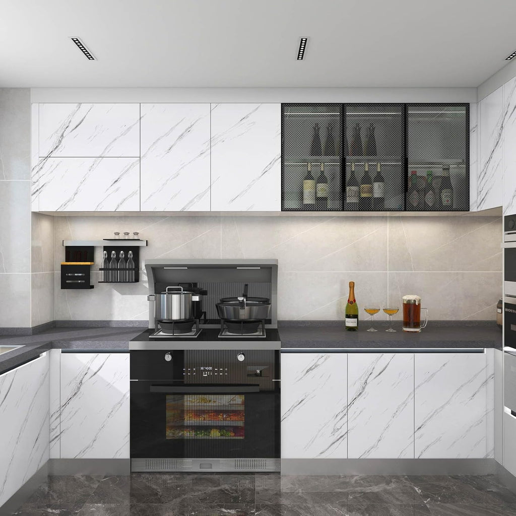 White & Grey | Marble Sheet Sticker 60x200cm | Waterproof Self-Adhesive PVC Wallpaper for Furniture Walls