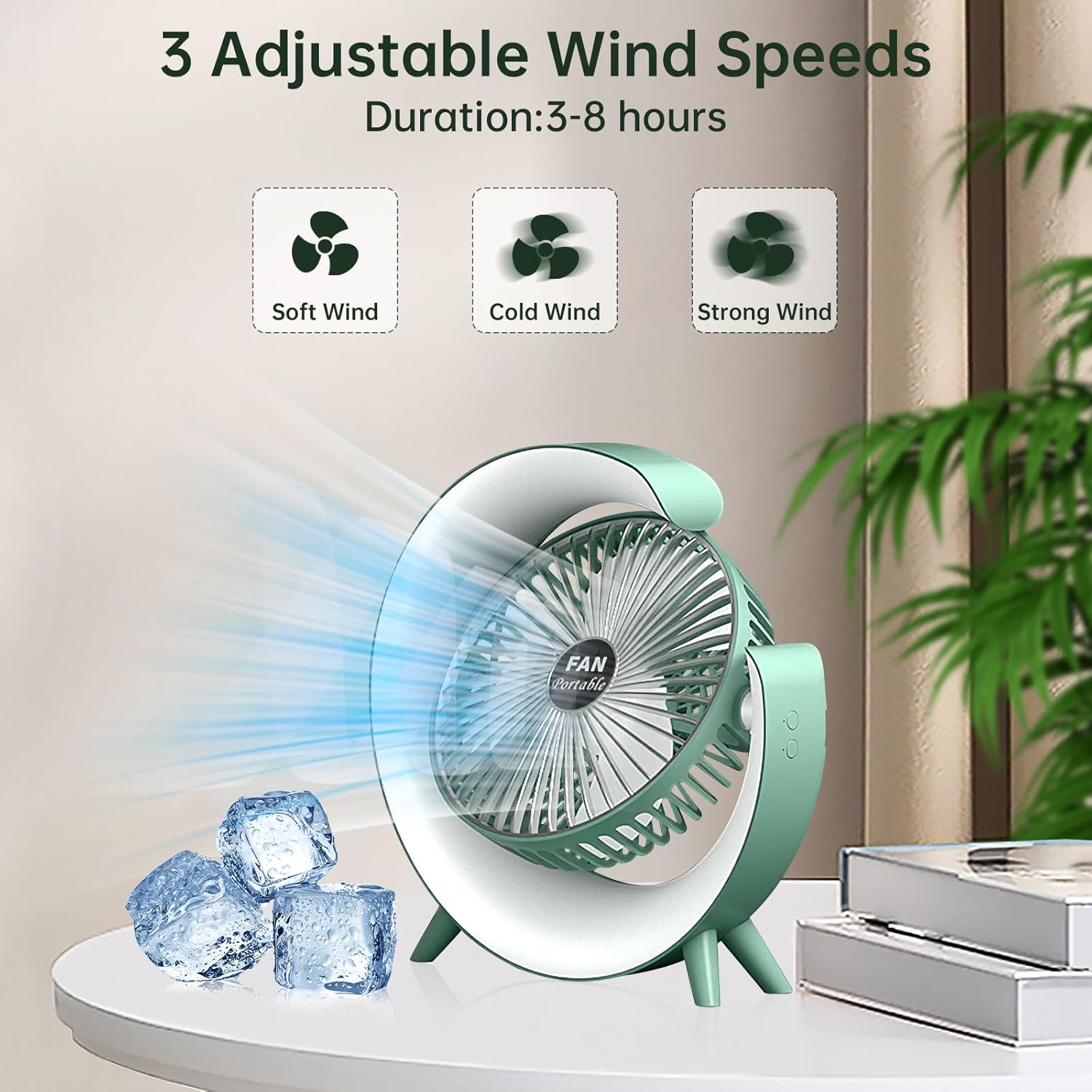 Colorful USB Rechargeable Desktop Fan | Silent Cooling, LED Ambient Light, 3-Speed Rotation
