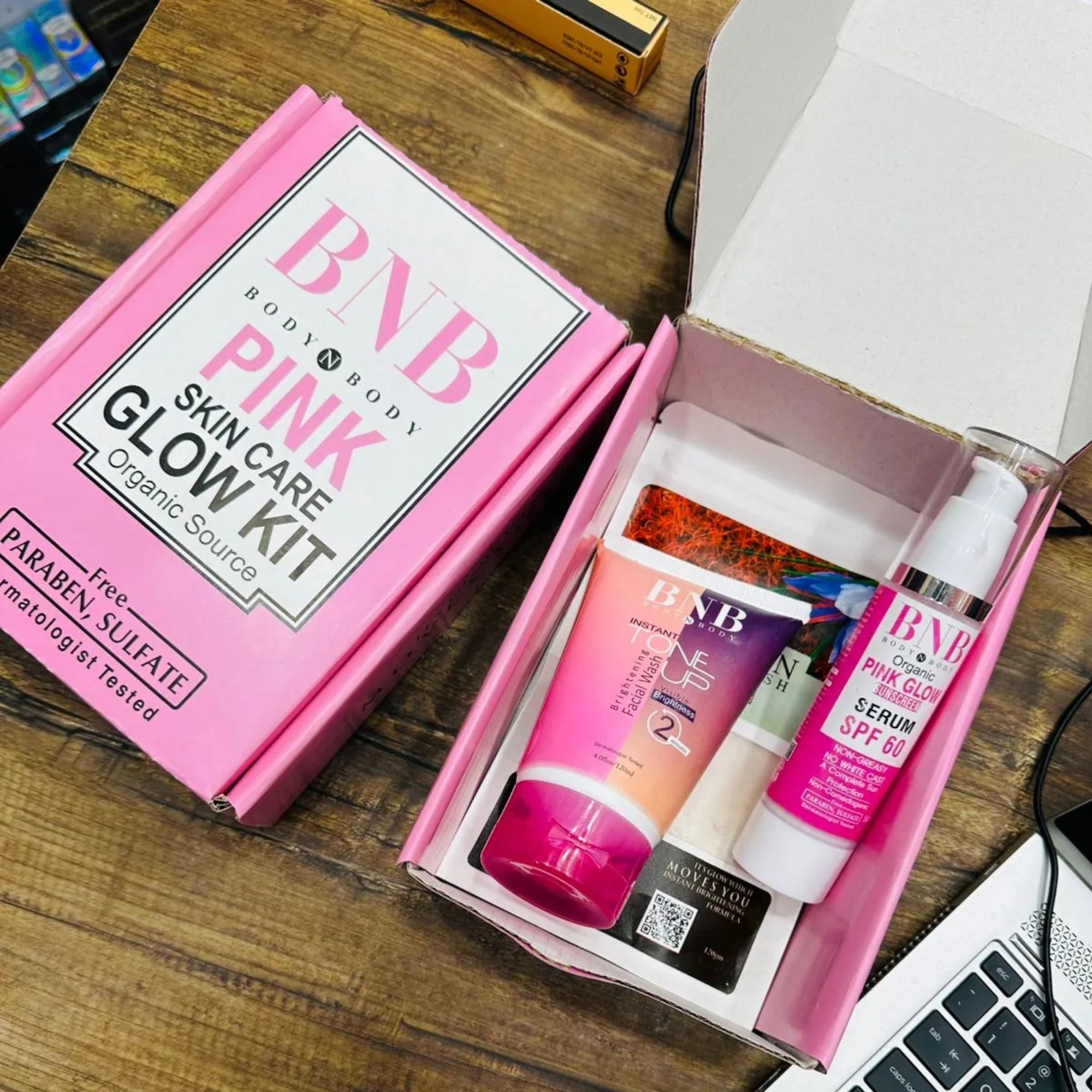 BNB Pink Face Glow Kit | 3-in-1 Skincare Wash Mask SPF Protection Set