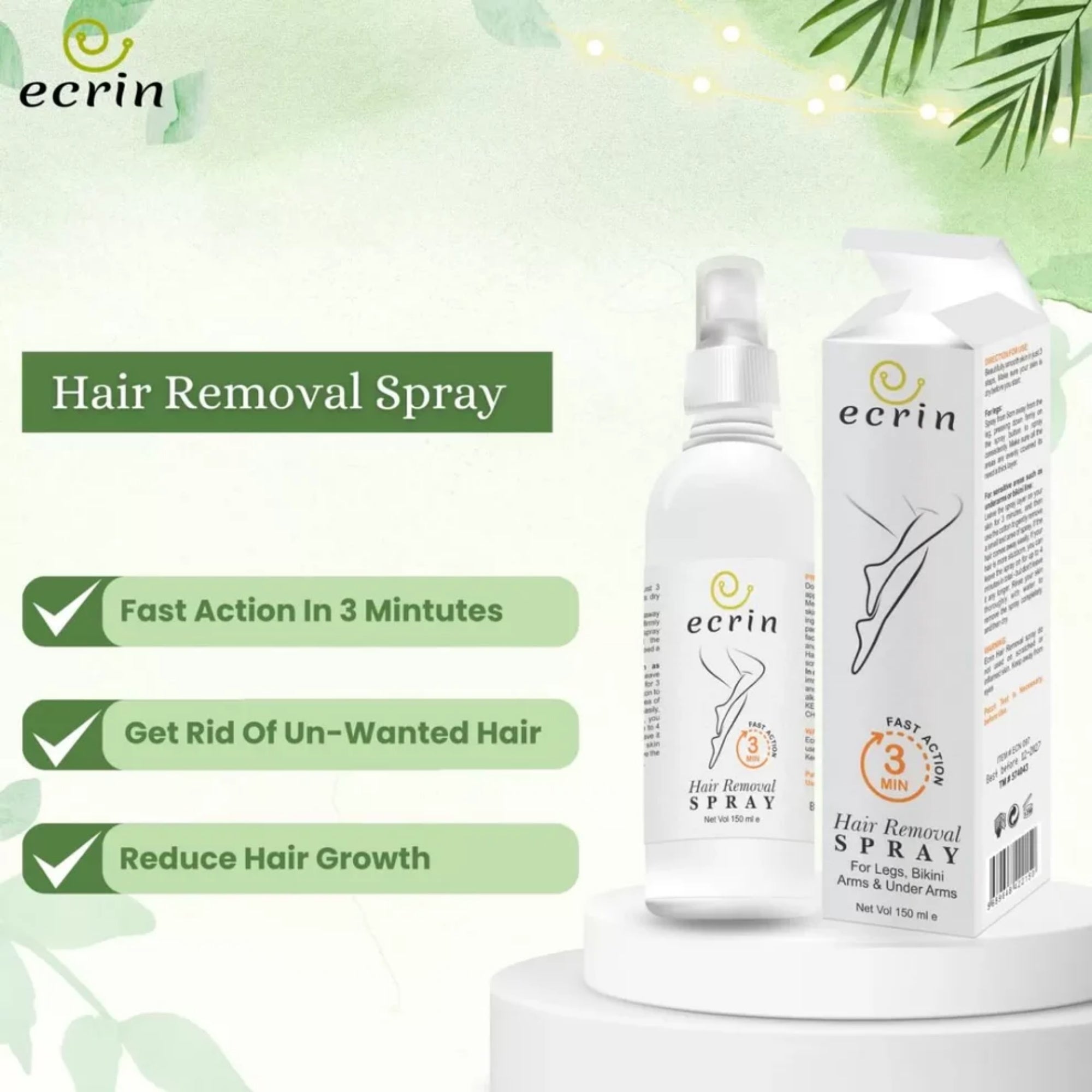 Ecrin Hair Removal Spray for Men & Women | Fast, Gentle Hair Remover 100ml